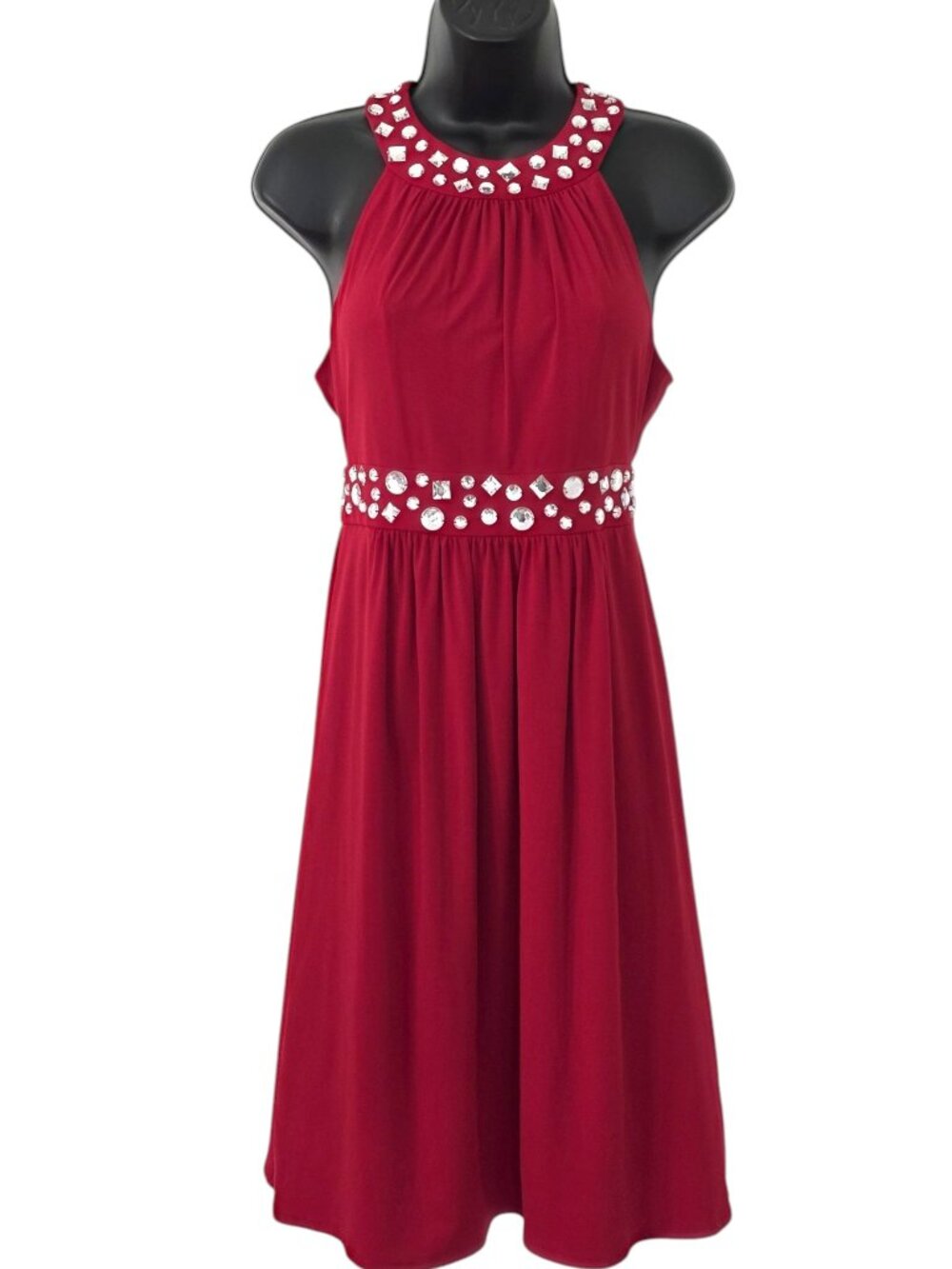 Boston Proper Muse Fire Engine Red Rhinestone Halter Dress 4 NWT